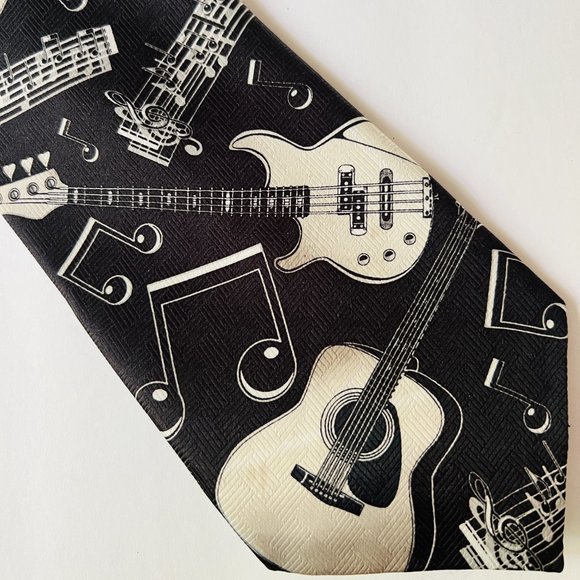 ADDICTION "Guitar & Music" Novelty Tie 100% Polyester EUC - Picture 1 of 3
